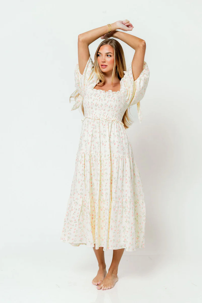 Elena 100% Cotton Midi Dress in Pink Tulip - Bump Friendly | Worth Collective