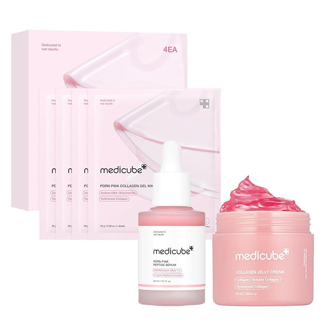 medicube Pink Glass Glow Skin Trio: Salmon DNA PDRN pink collagen jelly gel mask (4ea) and PDRN P... | Amazon (US)