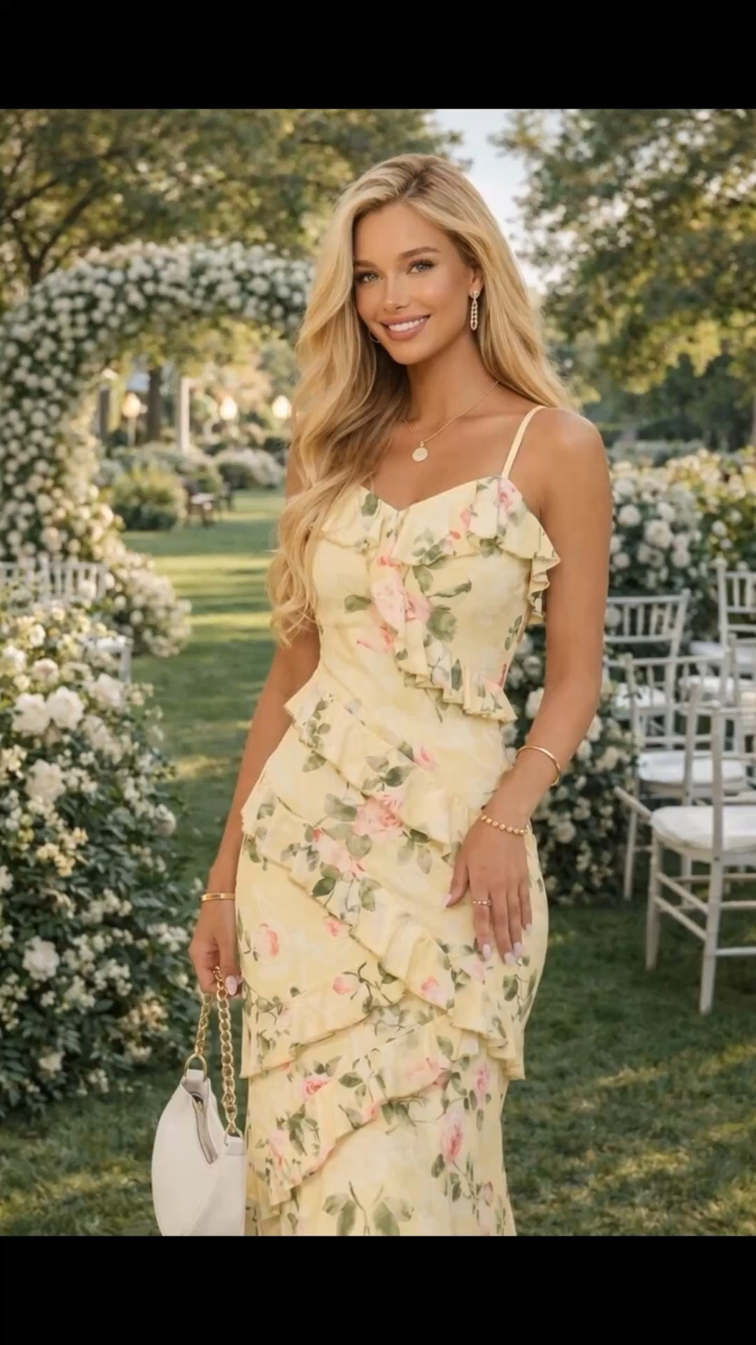 Soft Yellow Floral Ruffle Dress for a Garden Wedding 🌸💛

This romantic yellow floral ruffle dress is perfect for a garden wedding, spring event, or outdoor bridal shower. The delicate pink rose print, cascading ruffle details, and flattering fitted silhouette create an elegant yet feminine look. Paired with strappy nude heels and a chic white handbag, this outfit is effortlessly classy and wedding-guest approved.

Save this dreamy garden wedding outfit for your next special occasion 💫

#weddingguestdress #gardenwedding #springweddingguest #floraldress #ruffledress #romanticstyle #femininefashion #elegantoutfit #weddingstyle #pinterestfashion #occasionwear #summerweddingguest #softglam #chicstyle #floraloutfit 

 