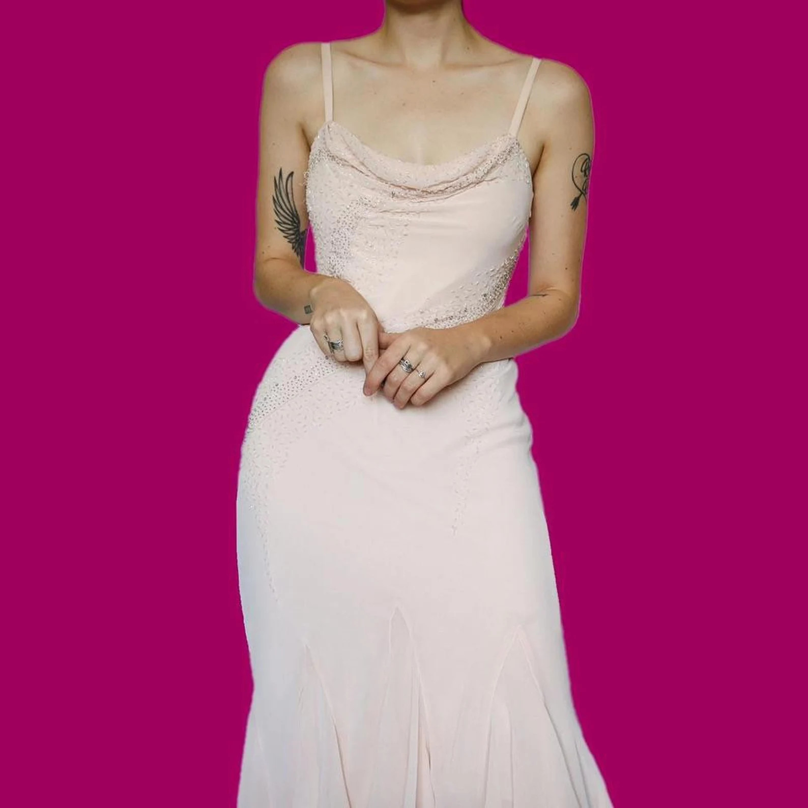 Dusky peach chiffon beaded slip dress UK 10 | Etsy (US)
