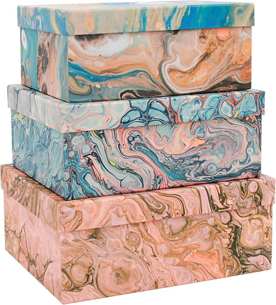 3-Piece Decorative Storage Boxes with Lids, Pigment Design, Table Decor, Cardboard Paperboard Kee... | Amazon (US)