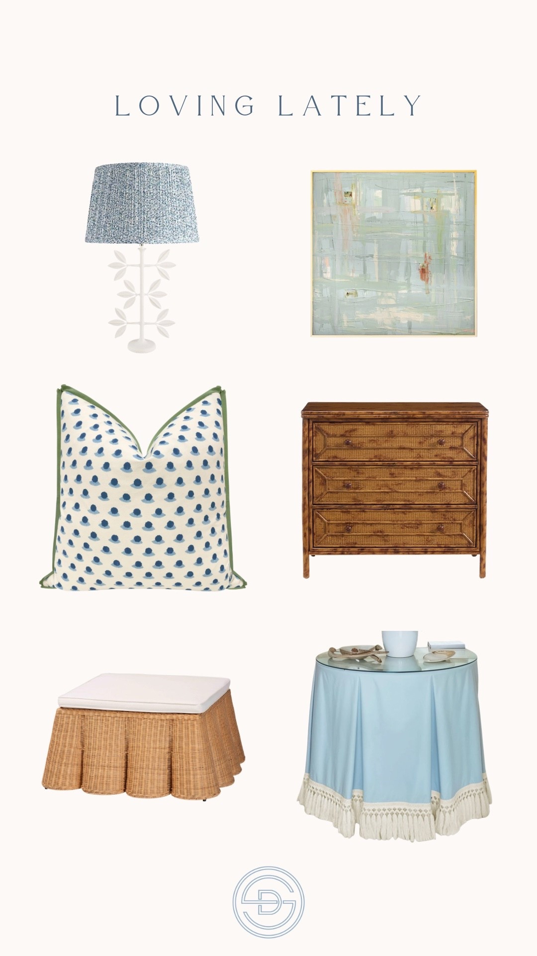 Loving these classic grandmillennial home decor finds! Perfect for a fresh and classic living room design. 

Blue lampshade, abstract art, living room pillow, bamboo chest, chinoiserie chest, rattan ottoman, ottoman coffee table, tableskirt, table cloth, fringe tablecloth 

#LTKHome #LTKSaleAlert