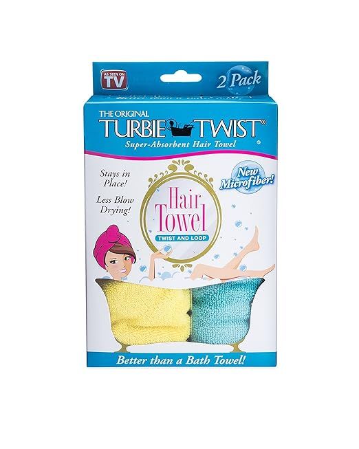 Turbie Twist Microfiber Hair Towel (2 Pack) Yellow-Aqua | Amazon (US)