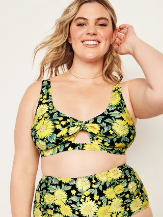 Keyhole Tie-Front Printed Bikini Swim Top for Women | Old Navy (US)