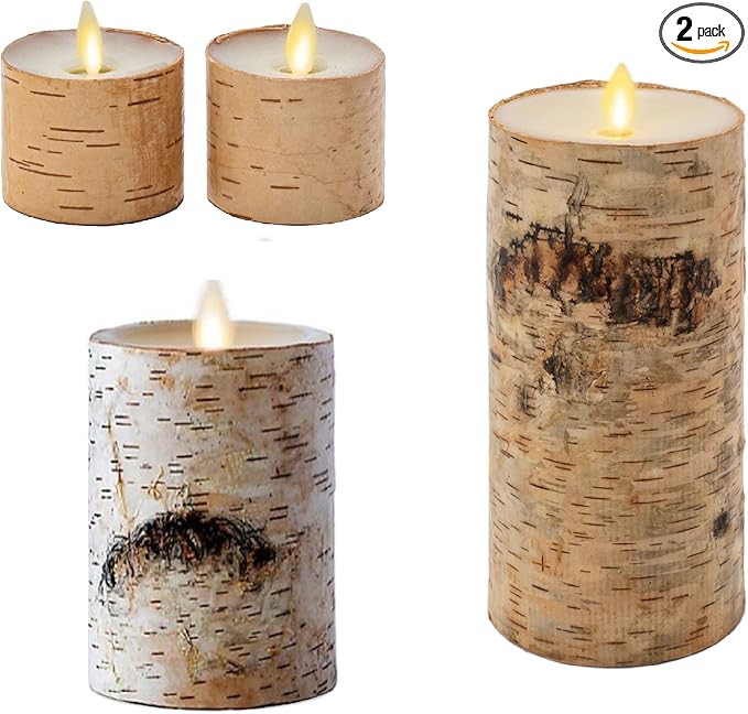 Luminara Bundle Set of Birch Wrapped Flameless Tealight (2) and 5" + 7" Pillar Candles | Amazon (US)