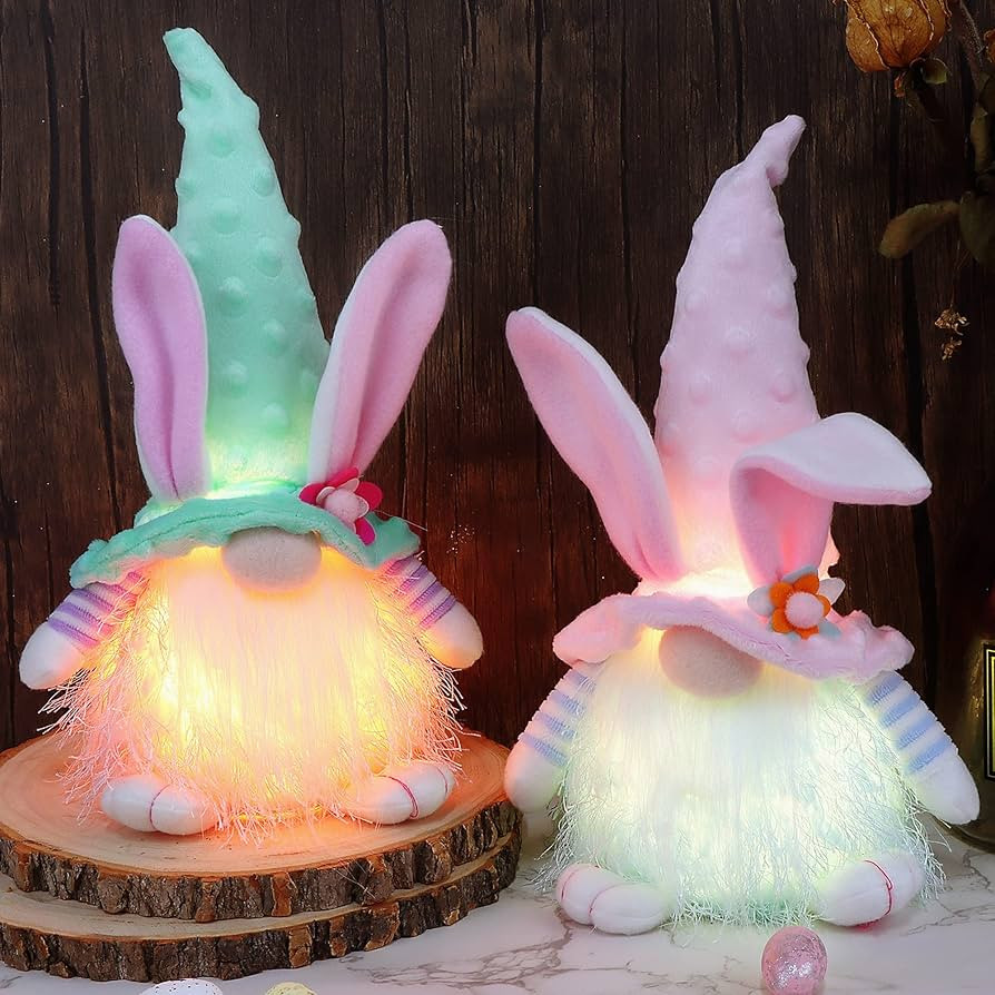 Juegoal 2 Pack Lighted Bunny Easter Gnome, 11" Handmade Scandinavian Swedish Tomte, Light Up Elf ... | Amazon (US)
