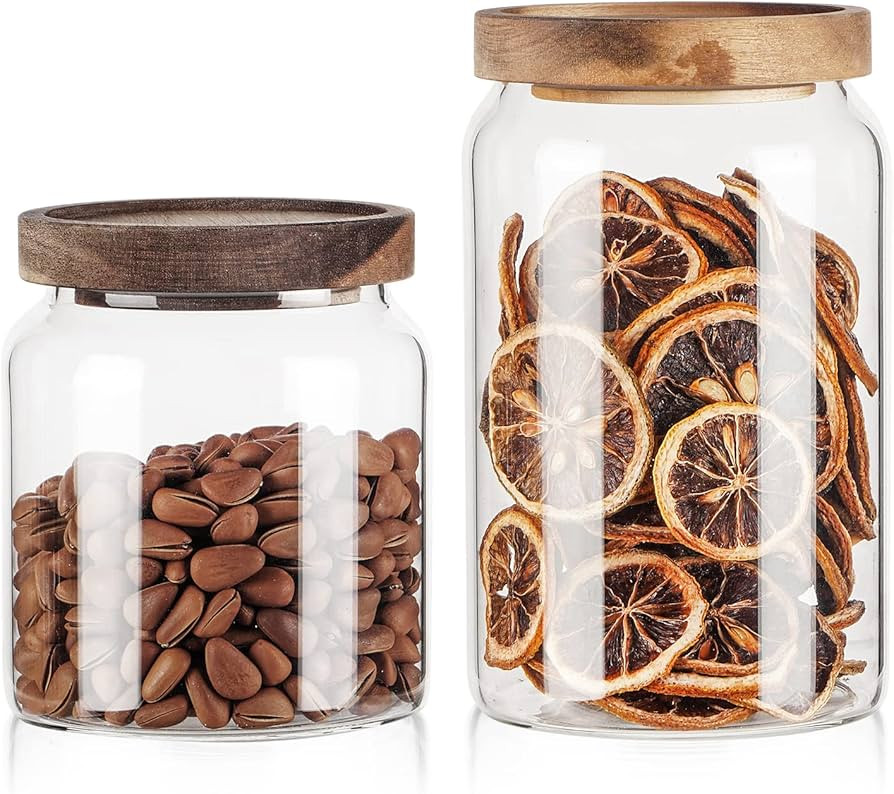 Labina Glass Storage Container Airtight Food Jars Kitchen Canister with Wood Lids (21Oz + 32Oz) | Amazon (US)