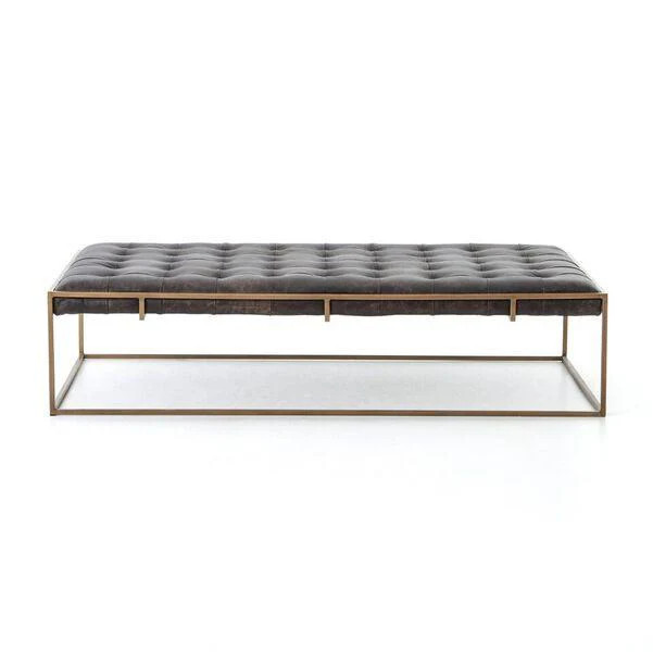 Tufted Top Grain Leather Ottoman Coffee Table- Large | Eclectic Goods