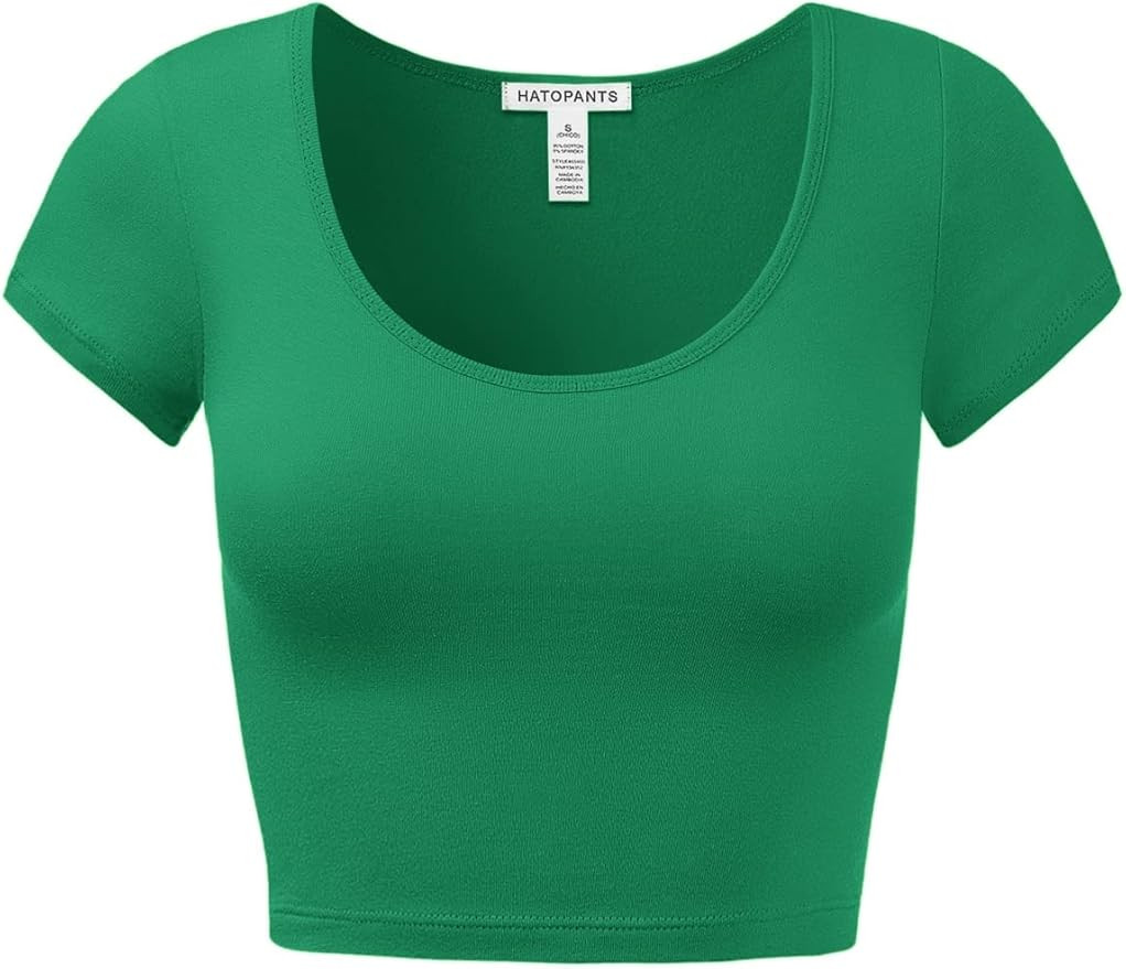 Women's Cotton Basic Scoop Neck Crop Tops Short Sleeve Tops | Amazon (US)