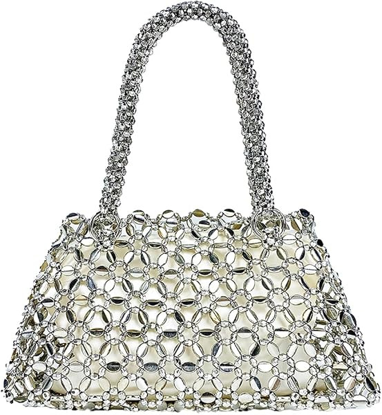Trendy Women Acrylic Clutch Bag Hollow Out Metallic Tote Purse Shining Beaded Woven Evening Handb... | Amazon (US)
