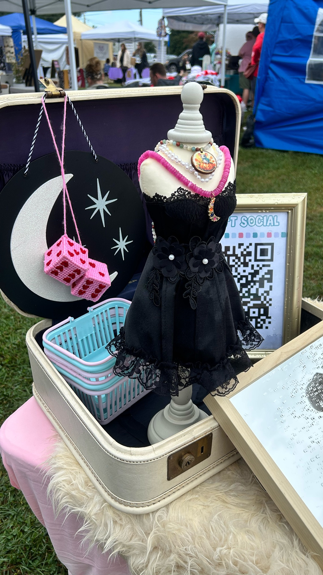 A little rain wasn’t going to let me down during my last craft show event. My canopy broke prior to this event and it was only supposed to rain until 9am but that turned out to be a lie.

People do ask where a lot of my items are from and I hate to tell them that I either thrifted it or got it from Joann’s. But I did include similar items from Amazon and Etsy for the vintage pieces. 

The item I get the most questions about is my bust but she is truly vintage from an antique store in South Carolina. I found cool ones on Etsy for you to display your necklaces, too. 

Hopefully, my display gives you some inspo to use more color!

#LTKFindsUnder50 #LTKHome #LTKSeasonal