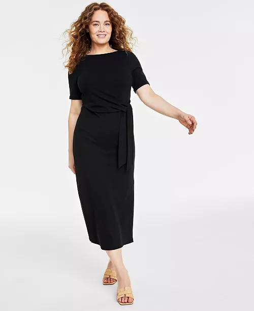 On 34th Women's Crewneck Wrap Tie Dress, Created for Macy's - Macy's | Macy's