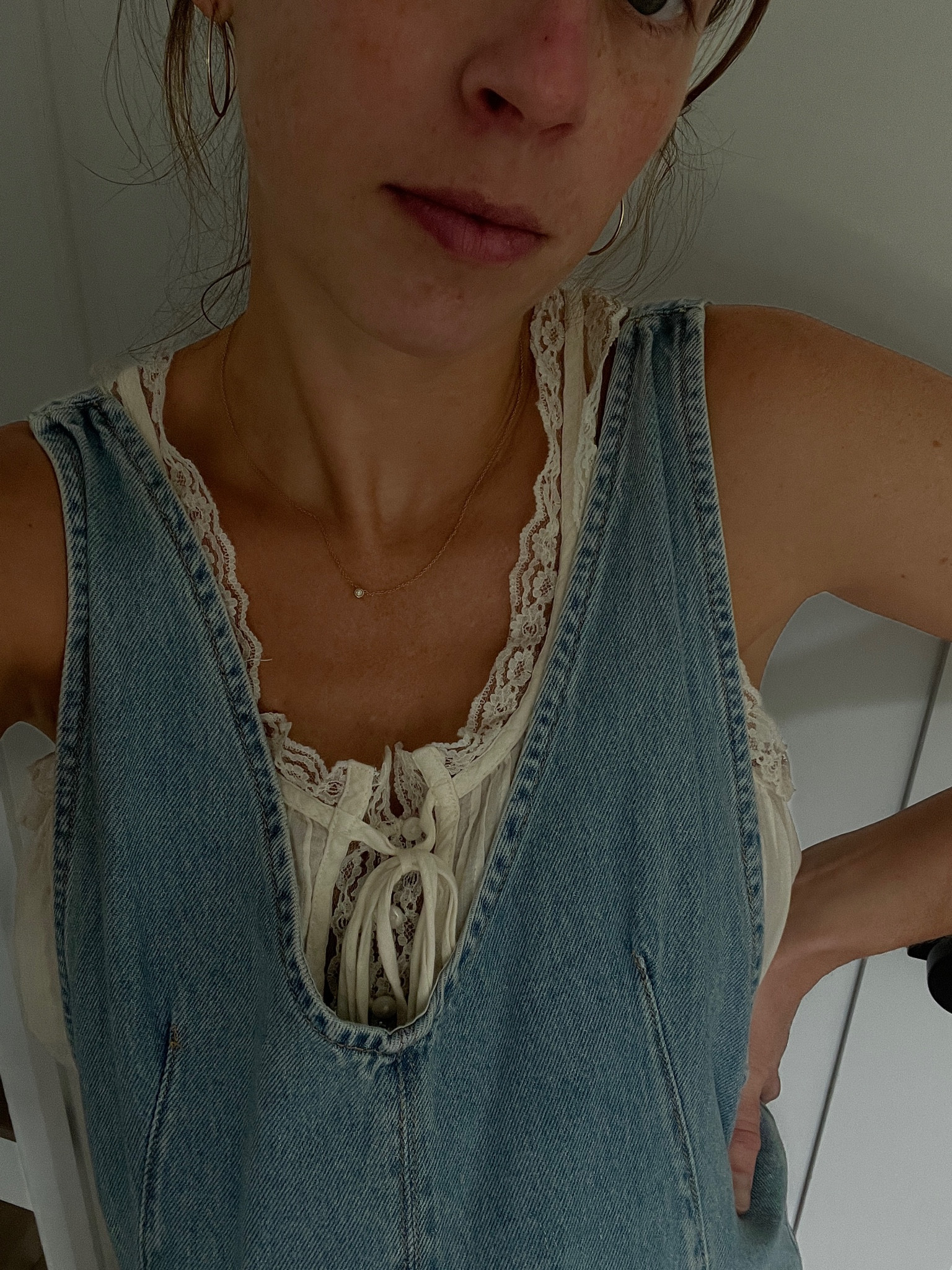 Maternity outfit. Denim overalls. Lace top. 

#LTKMidsize #LTKBump