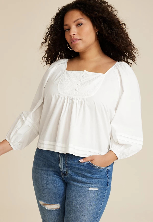 Plus Size Embroidered Peasant Blouse | Maurices