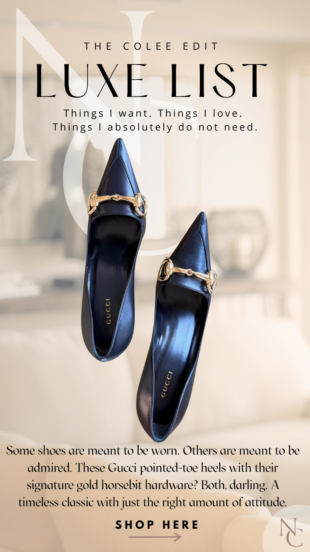 THE COLEE EDIT | LUXE LIST 🖤

Things I want. Things I love. Things I absolutely do not need. But here we are. 😉

The latest addition to my shoe obsession? These gorgeous black Gucci pointed-toe heels with the iconic gold horsebit hardware. Classic, sophisticated, and just the right amount of bougie.

Because a fabulous pair of shoes can make even the simplest outfit look expensive. And these? Worth making room in the closet for. 👠✨

Shop my latest luxury obsession right here!

#TheColeeEdit #LuxeList #GucciHeels #GucciHorsebit #LuxuryShoes #DesignerFashion #ShoeObsessed #ElevatedStyle #NicoleColee 

 #LTKdayinmylife #LTKgrwm #LTKootd
