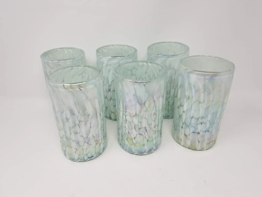 6 Hand Blown Water Glasses White Lustre - Etsy | Etsy (US)