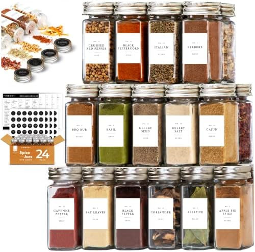 Spice Jars With Label Spice Containers, 24 Glass Spice Jars 200 Labels, Seasoning Jars Seasoning ... | Amazon (US)