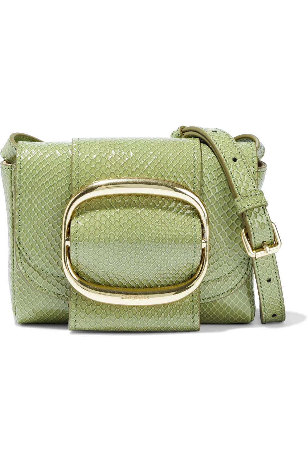 Hopper buckle-embellished glossed snake-effect leather shoulder bag | The Outnet (US and CA)