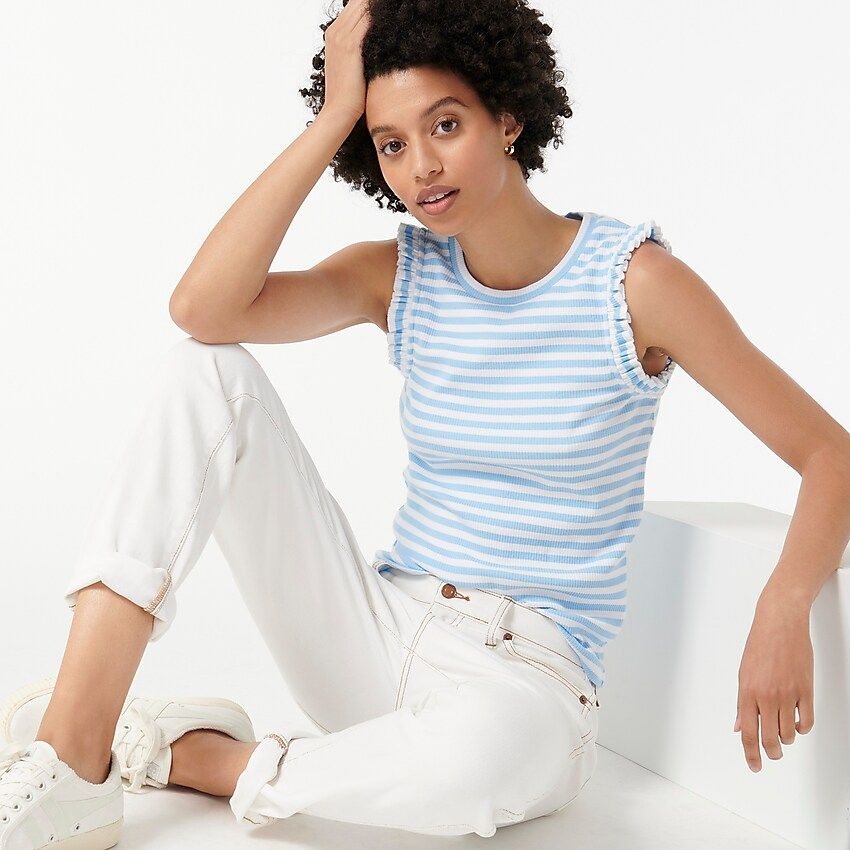 Ribbed ruffle tank in stripe | J.Crew US