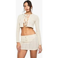 boohoo Women's Crochet Mini Skirt With Built In Knickers in Stone | Size: 12 | boohoo (US & Canada)