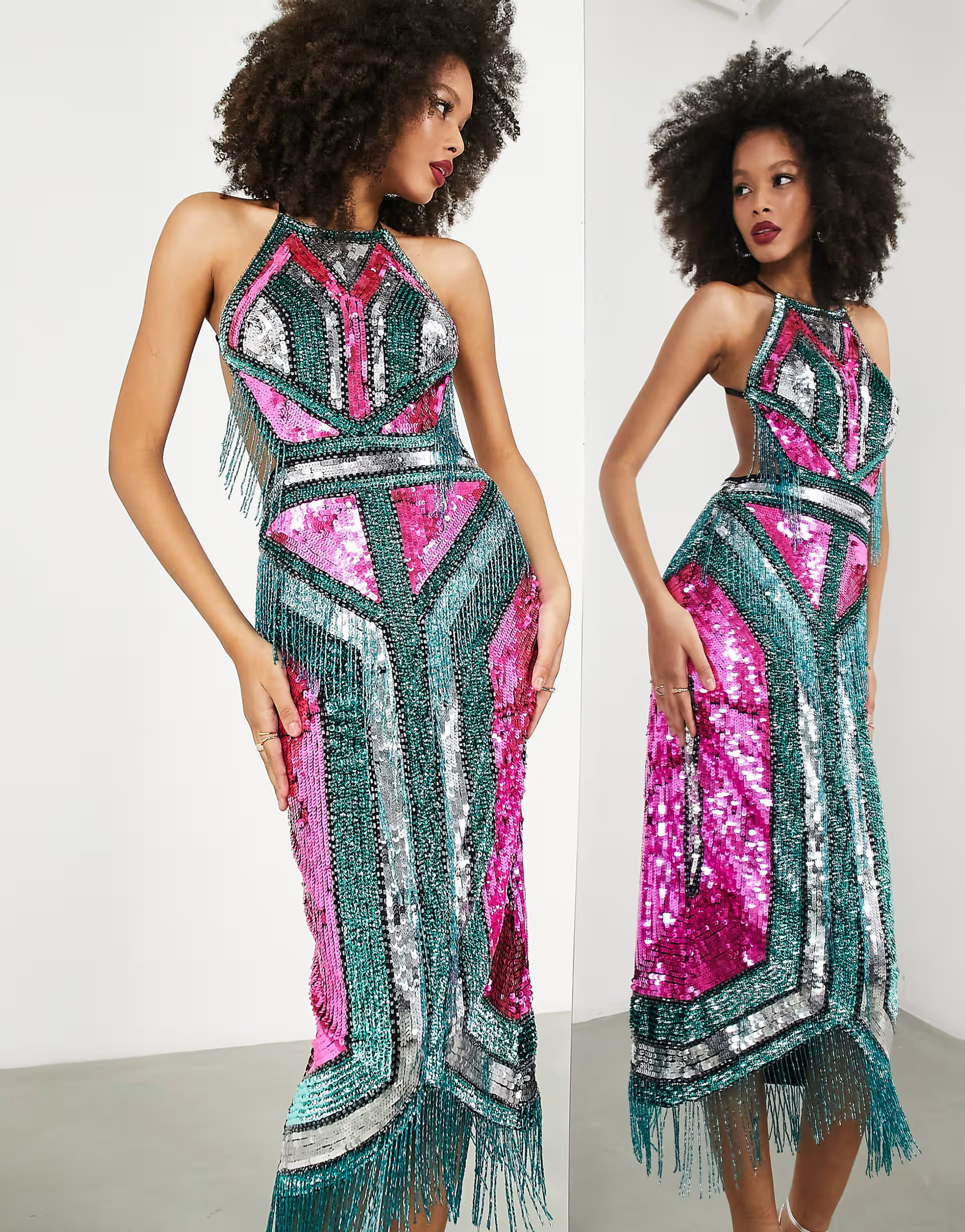 ASOS EDITION graphic sequin placement fringe midi dress | ASOS | ASOS (Global)
