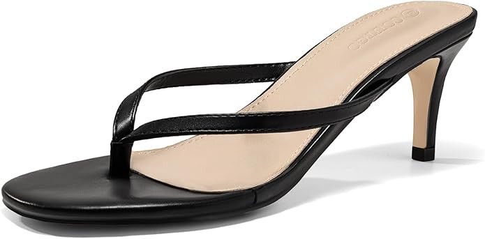 Coutgo Women's Kitten Heels Flip Flops Thong Heeled Sandals Round Open Toe Comfortable Summer Bea... | Amazon (US)