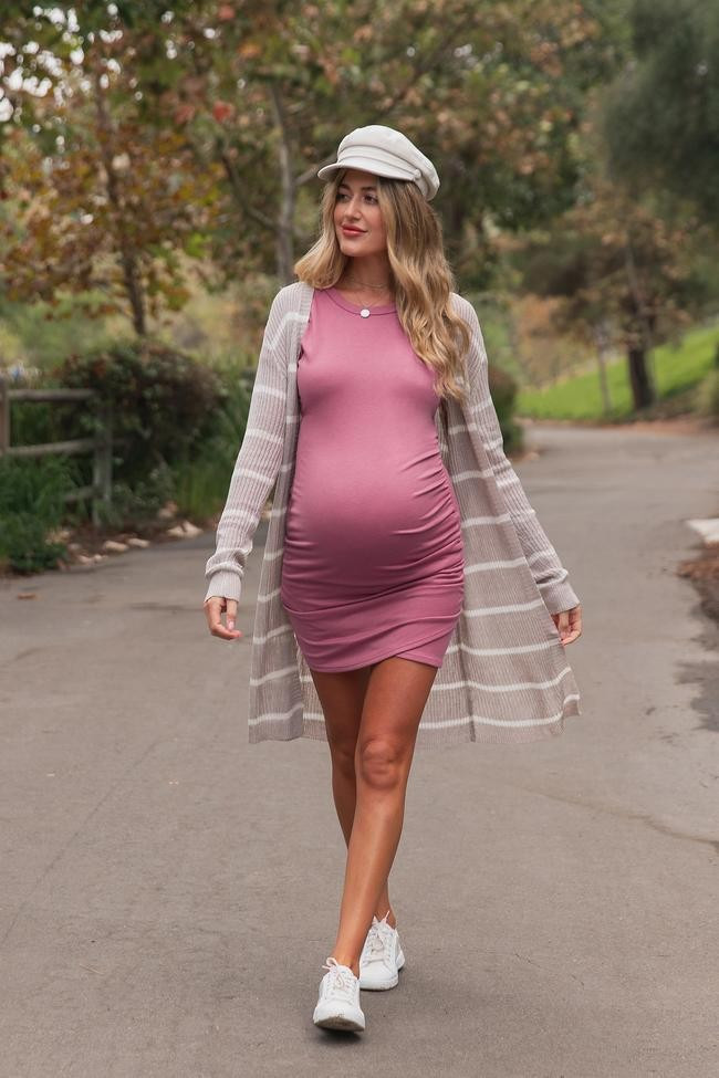 Dusty Pink Wrap Maternity T-Shirt Dress | PinkBlush Maternity