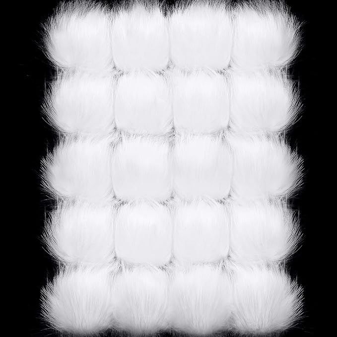 White Faux Fur Pompom Ball DIY Fur Pompoms White Fluffy Pompom Balls with Elastic Band for Hats S... | Amazon (US)