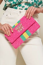 Pink Beaded Yellow/Green Stripe Bee Clutch | Social Threads