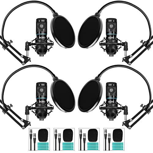 Movo PodPak4A 4-Pack Universal XLR Condenser Microphone Podcast Equipment Bundle for 4 - Includes Cardioid Mics, Desk Mount Stands, Shock Mounts, Pop Filters, and Audio Cables - Podcasting, YouTube | Amazon (US)