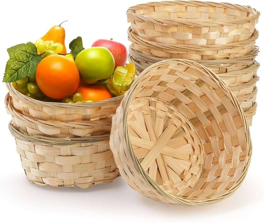 TOPZEA 10 Pack Round Gift Baskets, 8 Inch Natural Bamboo Woven Fruit Basket, Small Wicker Bread R... | Amazon (US)