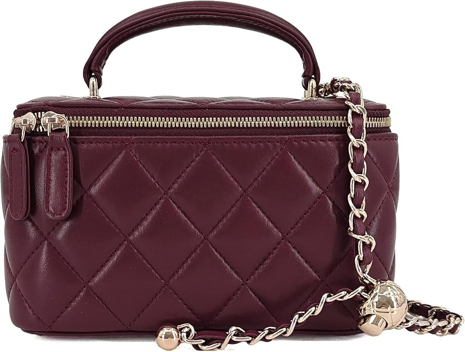 Small Genuine Leather Purse Quilted Crossbody Bag for Women, Mini Top-Handle Shoulder Handbag w/G... | Amazon (US)