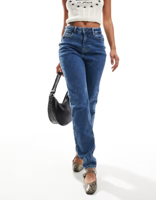 Noisy May Daisy high waist mom jeans in mid blue acid wash | ASOS | ASOS (Global)