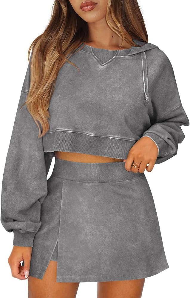 2 Piece Skirt Sets for Women Acid Wash Matching Sets | Amazon (US)