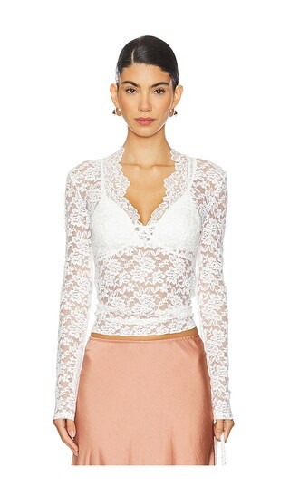 Free People x Intimately FP All Day Lace Long Sleeve Top In Ivory in Ivory. - size L | Revolve Clothing (Global)