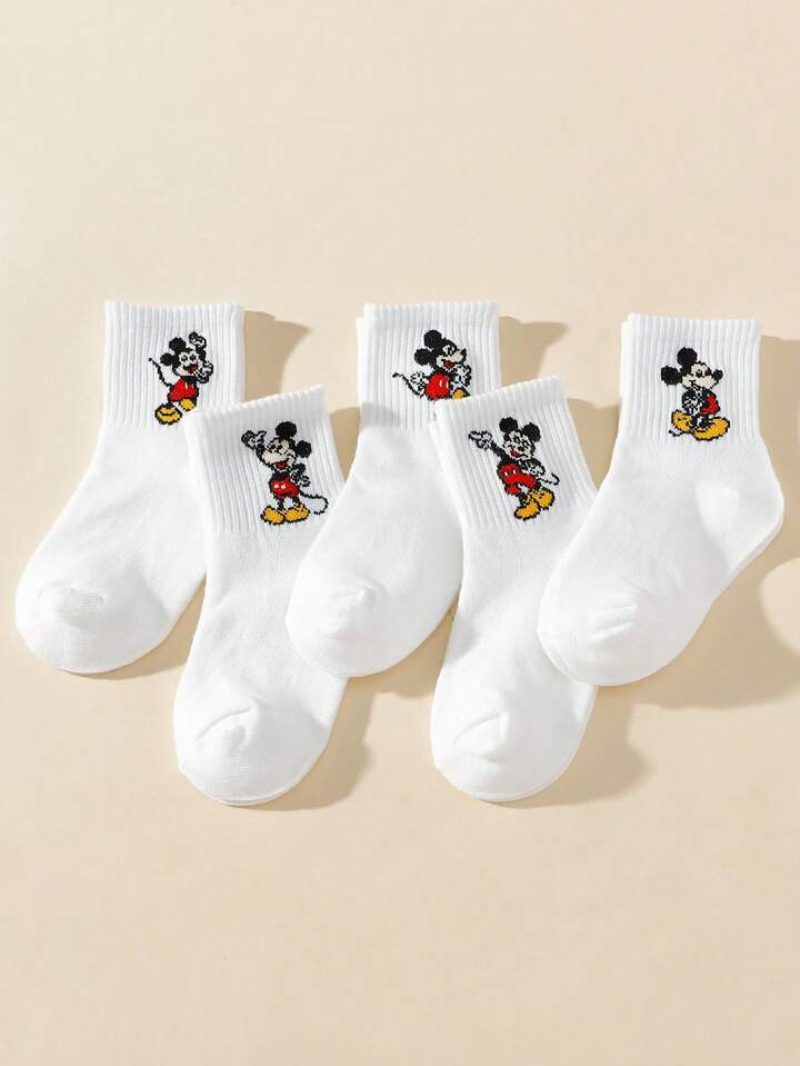 5 Pairs Children's Breathable Cute White Sports Mid-Calf Socks, Suitable For All Seasons | SHEIN