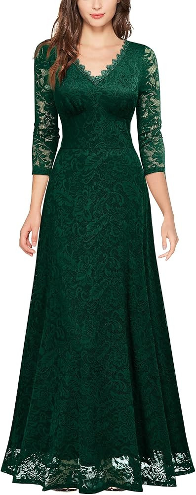 MISSMAY Women's Formal Floral Lace 2/3 Sleeves Bridesmaid Party Maxi Dress | Amazon (US)