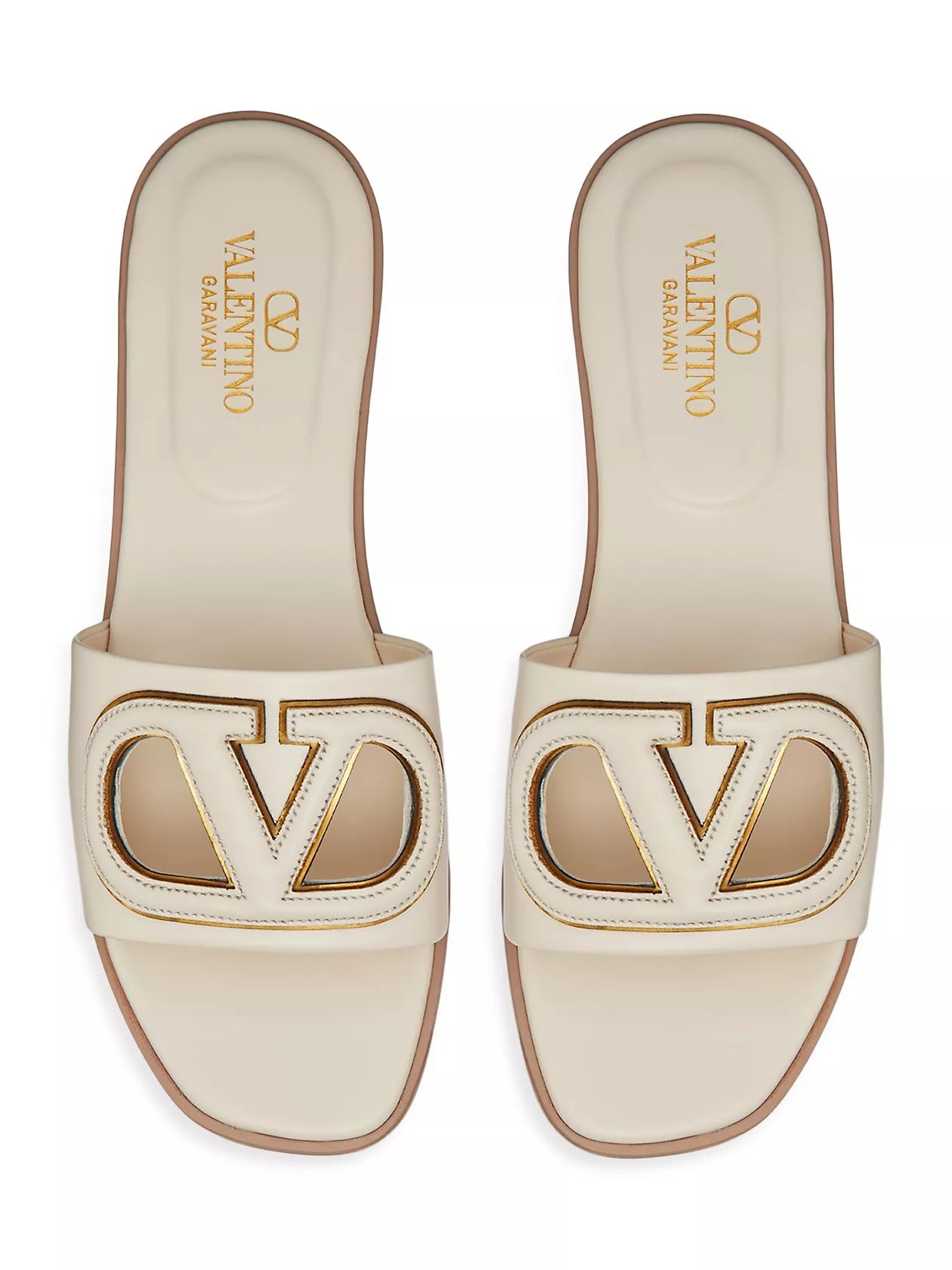 Shop Valentino Garavani Vlogo Cut-Out Calfskin Slide Sandals | Saks Fifth Avenue | Saks Fifth Avenue