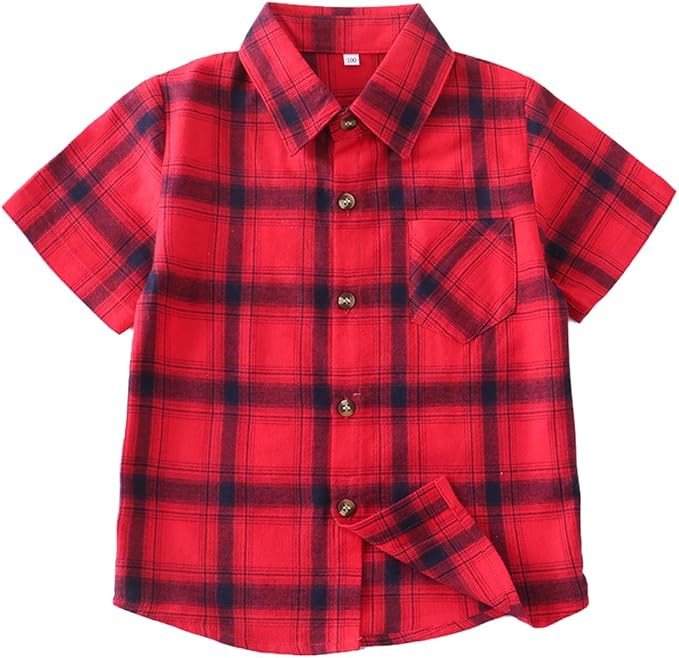 Boys Button Down Short Sleeve Shirts Toddler Buffalo Plaid Shirt with Pocket School Uniform Dress... | Amazon (US)