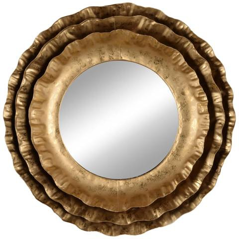 Ashlyn Warm Gold Metal 16" Round Wall Mirror | Lamps Plus