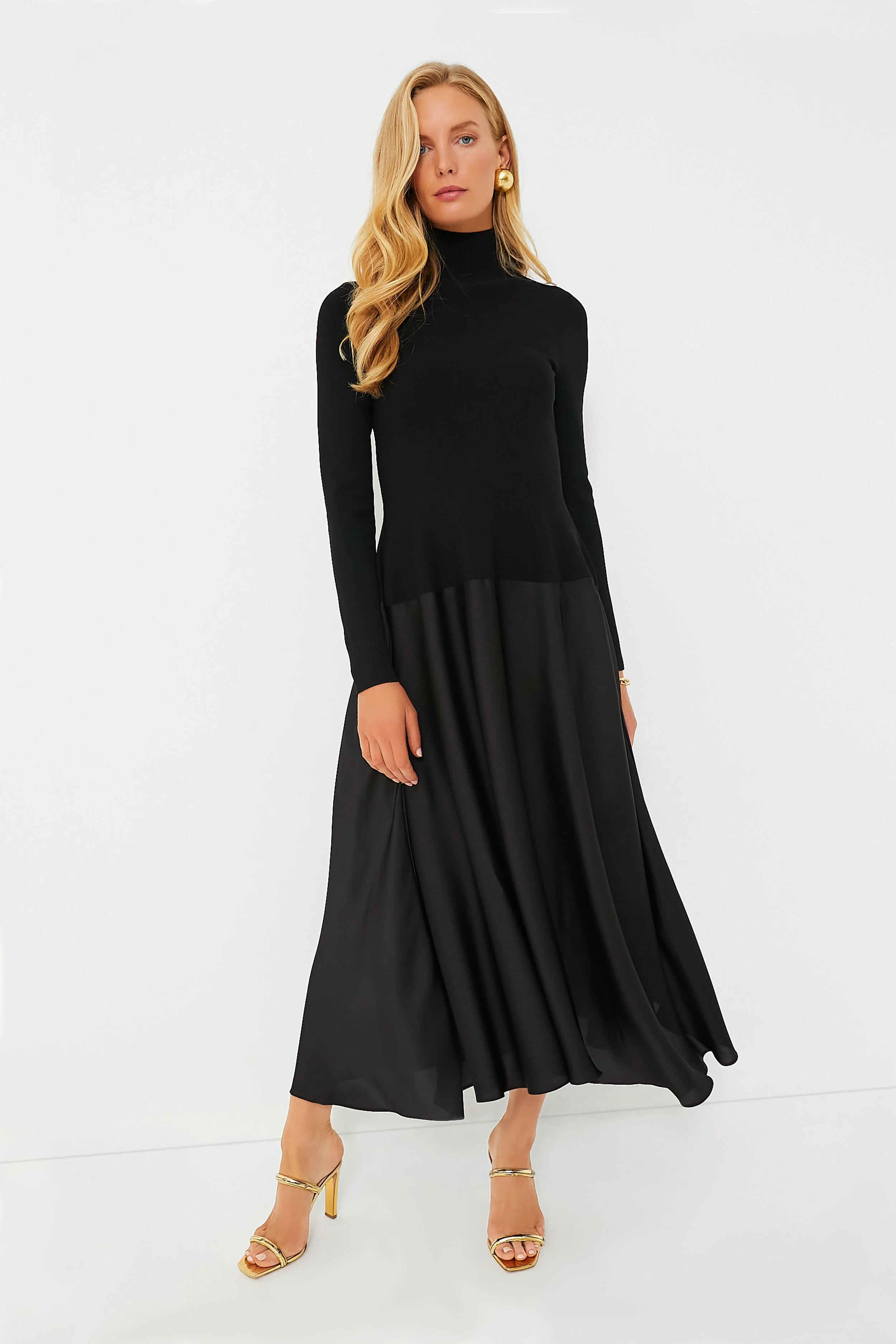 Black Frances Long Sleeve Satin Combo Midi Dress | Tuckernuck (US)