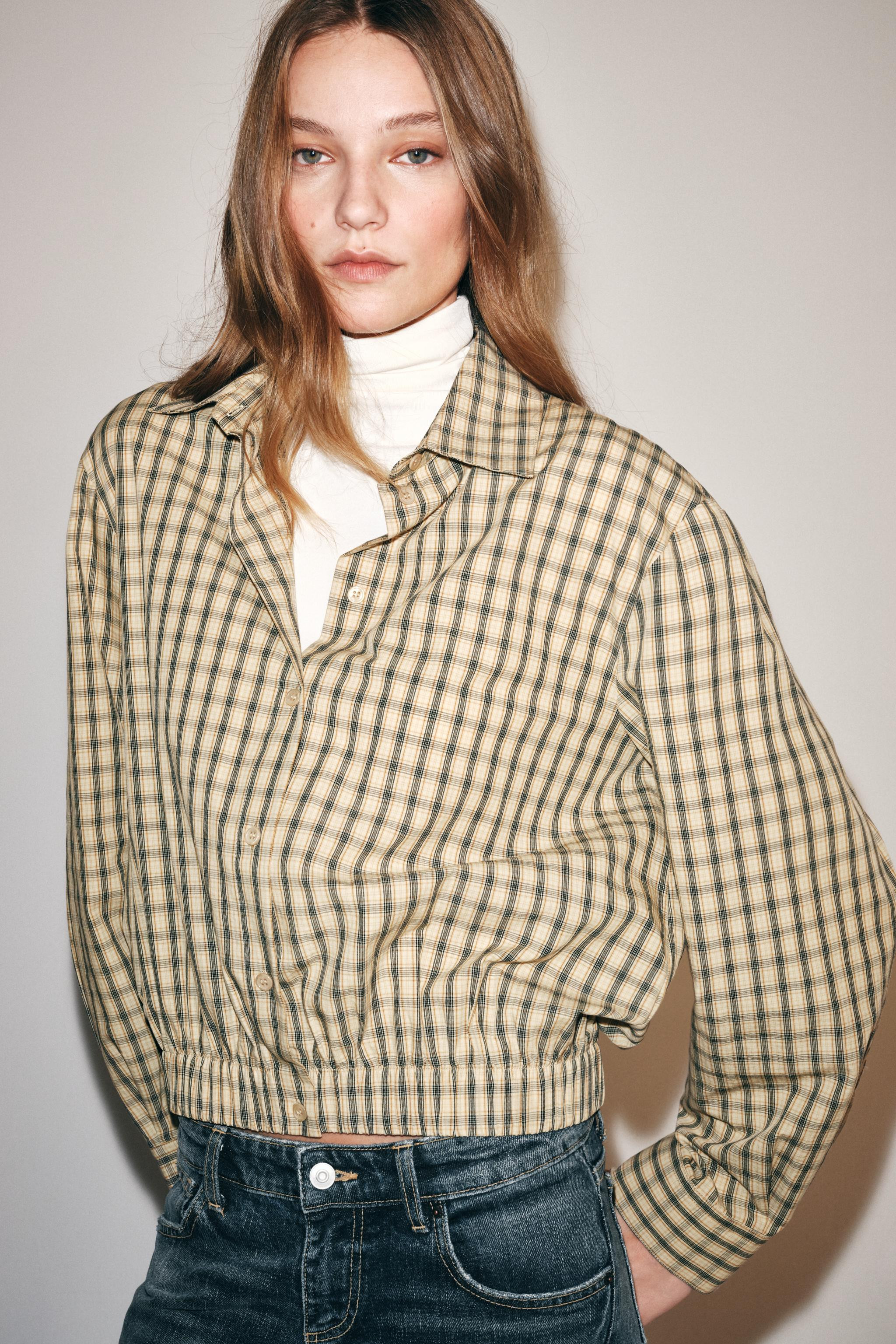 ZW COLLECTION PUFF-SLEEVE CHECK SHIRT | Zara US