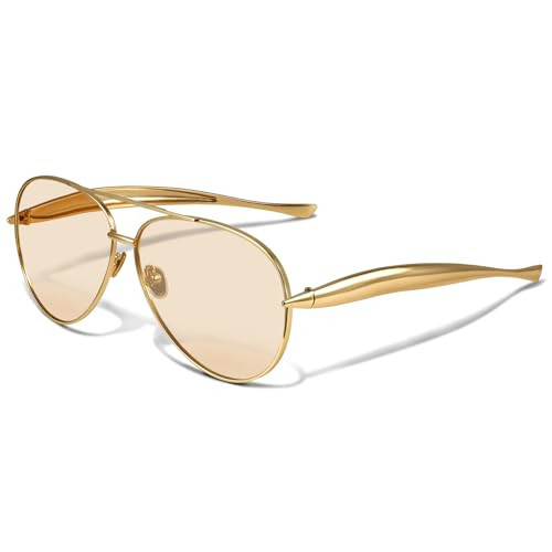 YDAOWKN Retro Gold Aviator Sunglasses for Women Men, Metal Oversized 70s Aviators Sun Glasses | Amazon (US)