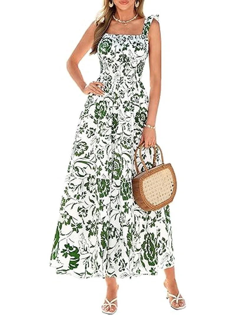 PRETTYGARDEN Floral Dress for Women Summer Boho Maxi Sundresses Smocked Long Flowy Spring Beach W... | Walmart (US)