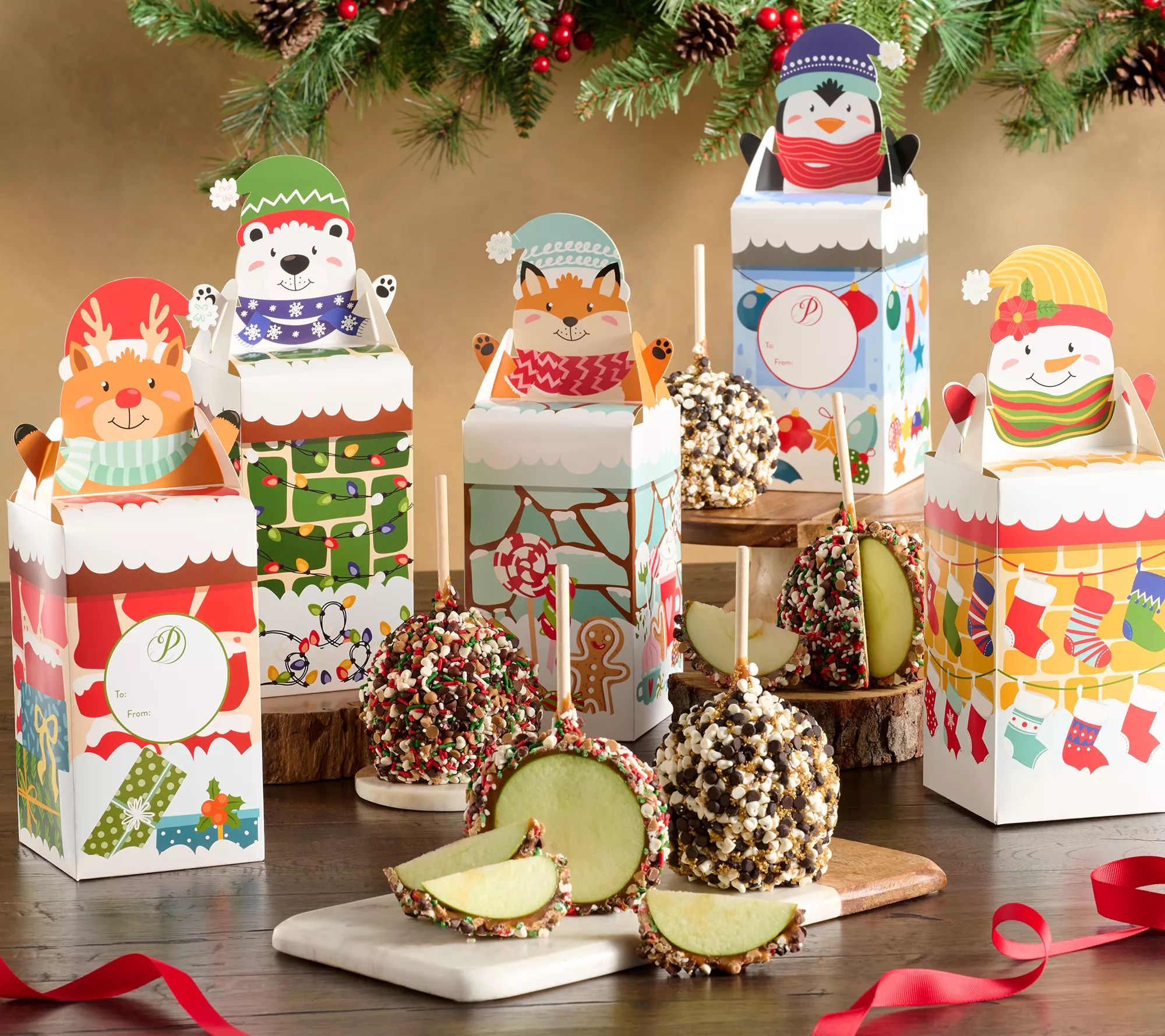 Mrs.Prindable's 5-Piece Large Holiday Apples w/ Gift Boxes Auto-Delivery - QVC.com | QVC