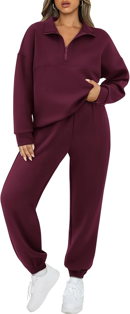 BTFBM Womens 2 Piece Sweatsuit Sets Fall Outfits Tracksuits 2024 Long Sleeve Half Zip Sweatshirt ... | Amazon (US)