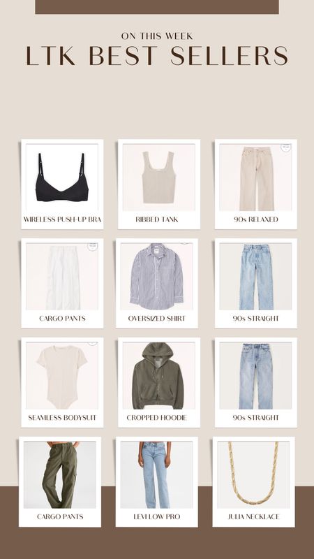 Wireless push up bra, skims push up bra, Abercrombie jeans, Abercrombie denim, beige jeans, relaxed jeans, baggy jeans, straight jeans, oversized hoodie, bodysuit, oversized shirt, cargo pants, everyday basics, gold necklace 