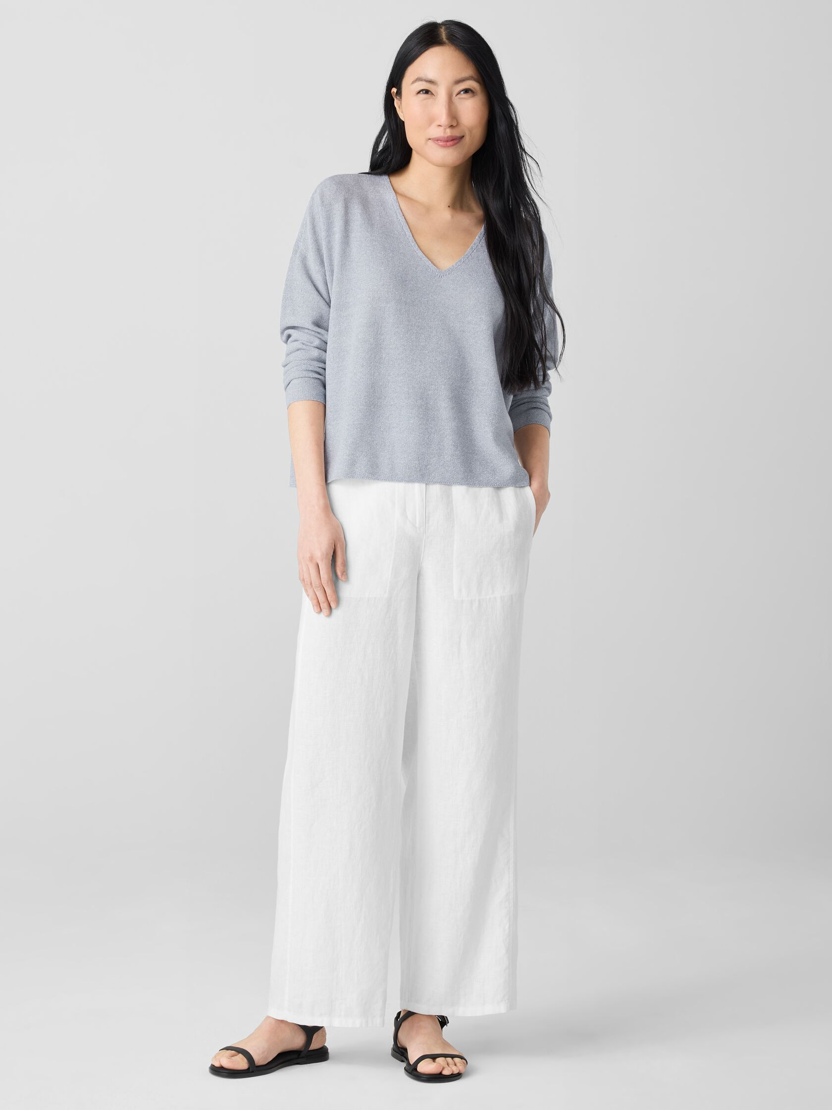 Organic Linen Cotton V-Neck Top | Eileen Fisher