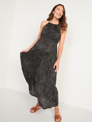 Maternity Sleeveless Tiered Leopard-Print Maxi Swing Dress | Old Navy (US)