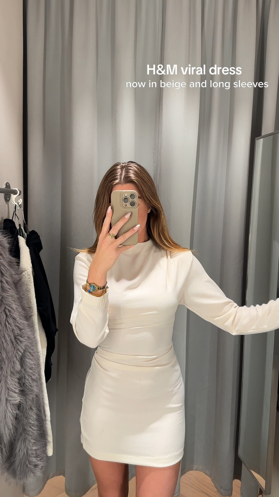 Viral h&m dress - found the dress in beige and with long sleeves. 
I recommend buying a size smaller.  I am wearing size xs with this dress

#LTKparties #LTKSeasonal #LTKHoliday